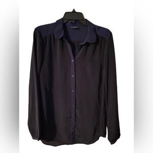 American Eagle button up blouse satin type material navy blue size large